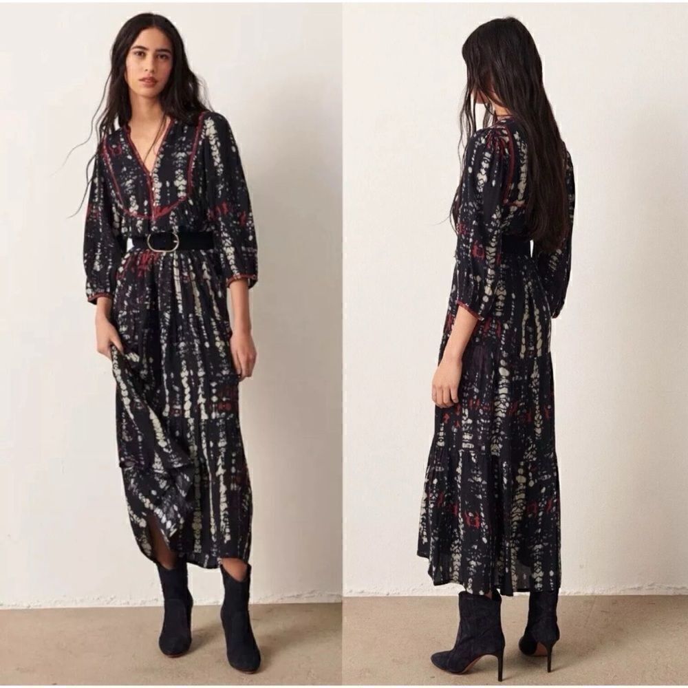 Ba&Sh Isolde Black Tie Dye Maxi Dress Size S